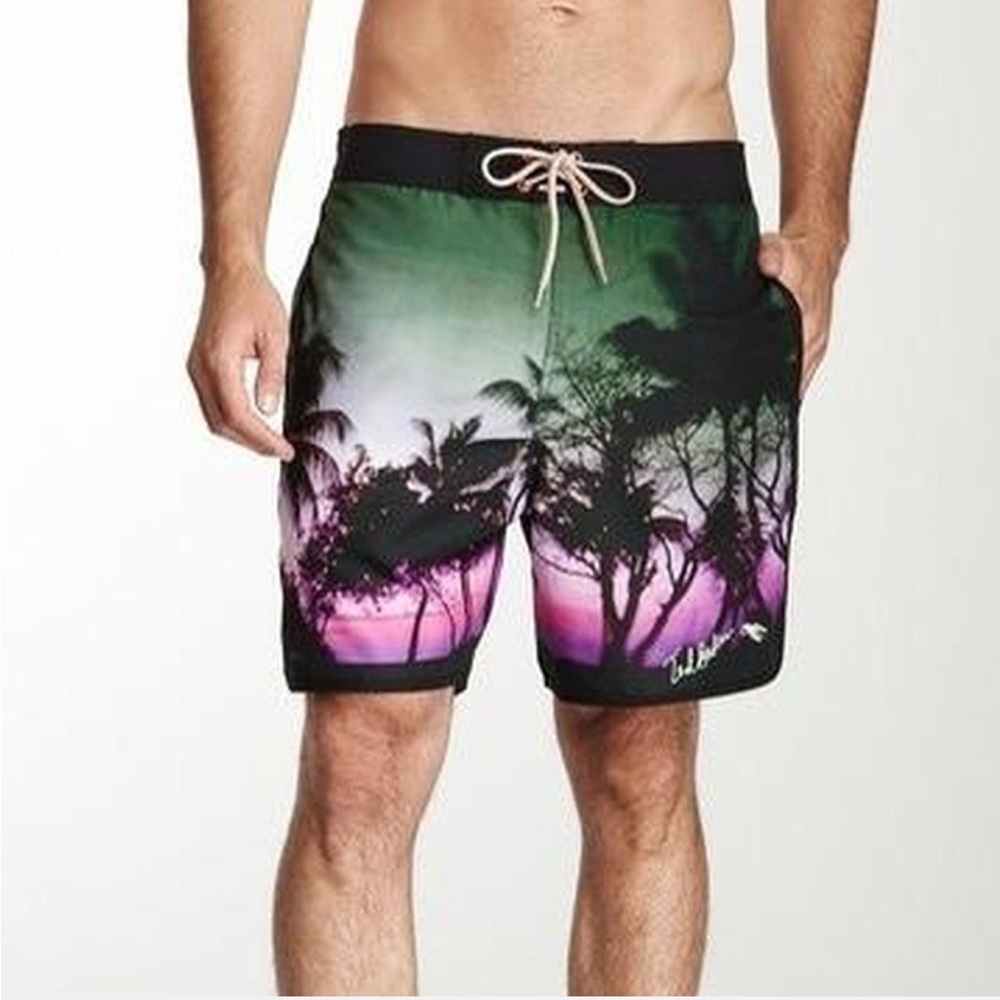 Ted Baker Green and Purple Palm Print Swim Shorts